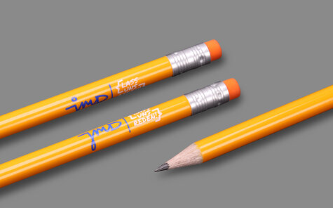 orange lacquered pencil with two colored imprint and eraser