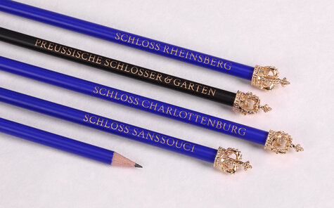 Crown pencils in glossy blue and matt black lacquered