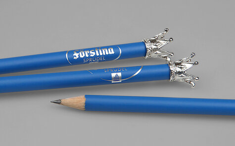 Royaler Bleistift mit Märchenkrone, silberner Druck, blau lackiert, natur Bleistift