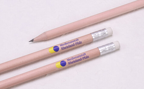 natural pencil with eraser and two colored imprint