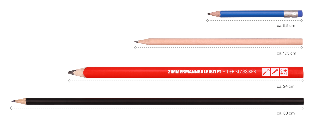 Verschiedene Bleistiftlängen Vergleich